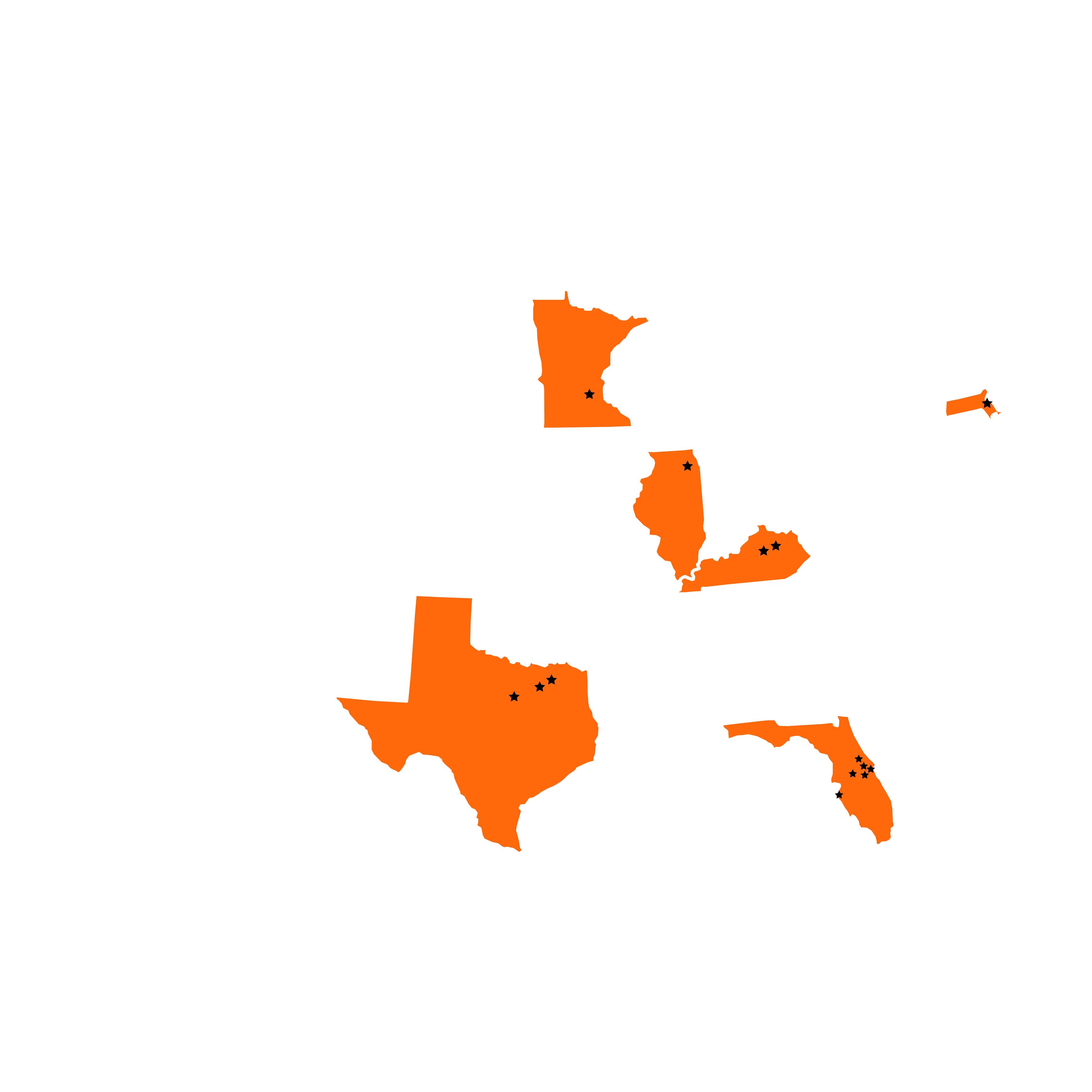Map showing growth locations